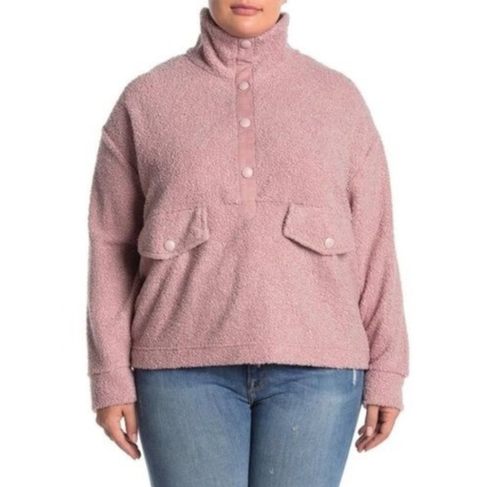 C&C California Faux Shearling Snap Front Pullover Plus Size 2XL